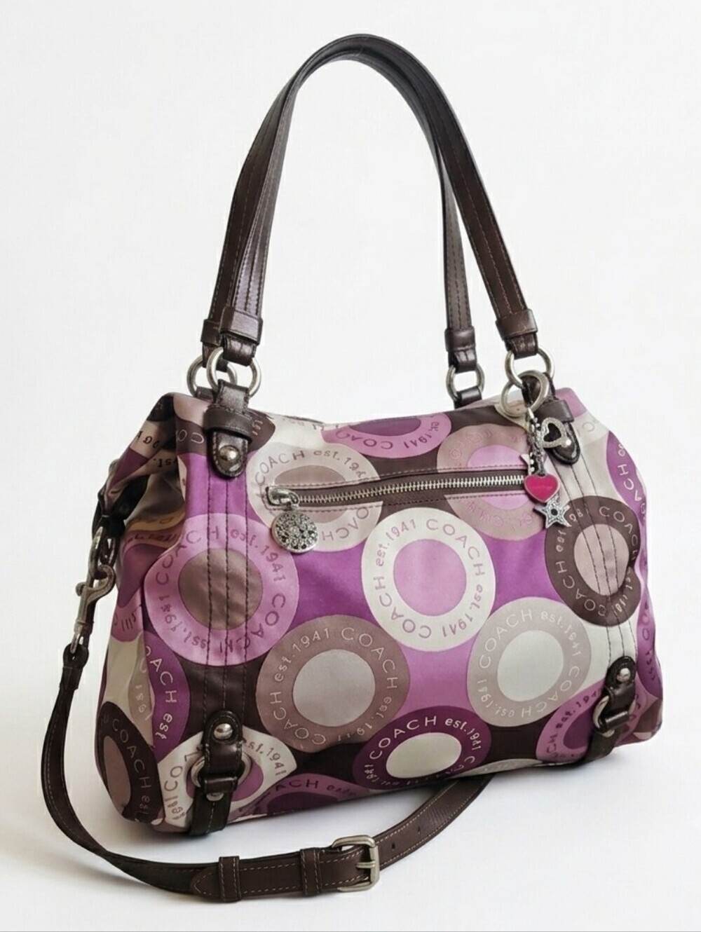 Coach Opt Art Print Satchel Shoulder Bag Purple Magenta F17582